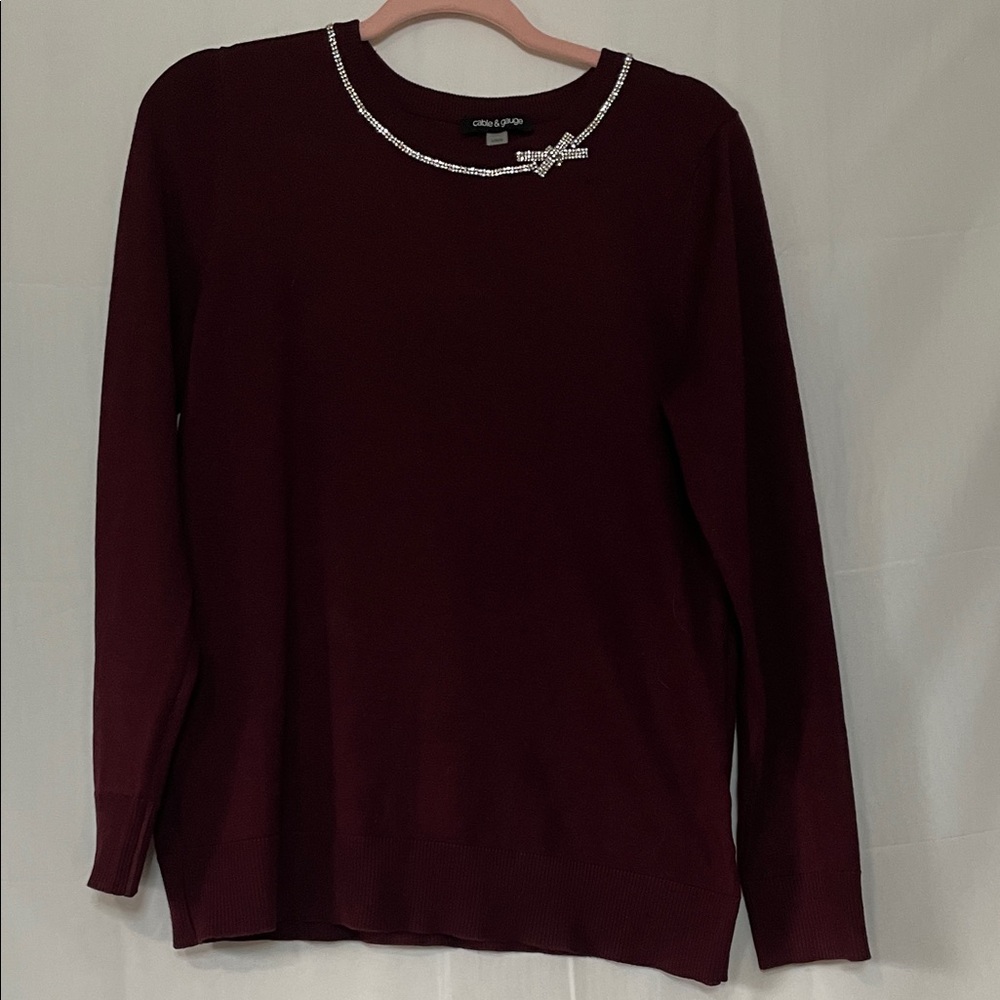 Cable & Gauge Burgundy Crew Neck Sweater